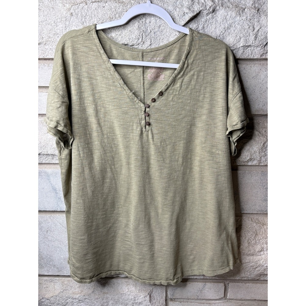 Knox Rose Olive Green Henley Short Sleeve Slub Knit Top XXL 316016605